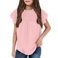 thumbnail image 2 of Gibobby Blusas Para Niñases Camisetas para niñas pequeñas con volantes de manga corta con cuello redondo, blusa suelta de verano de Color sólido, camisetas informales para niñas （Rosa， 4-5 Años), 2 of 3