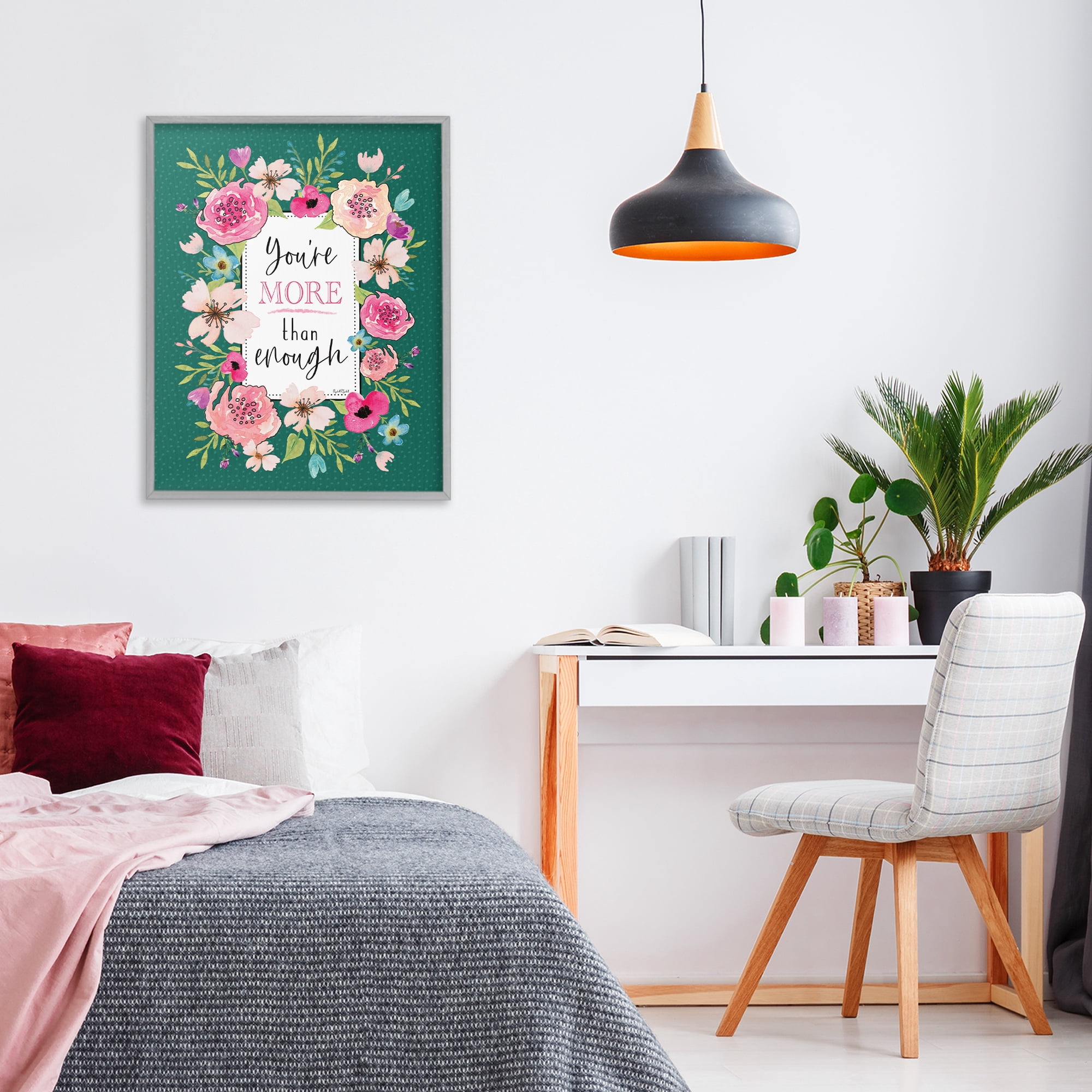 Stupell Industries More Than Enough with Florals Gray Framed Giclee Art, design by Elizabeth Tyndall