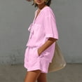 thumbnail image 5 of OGLCCG 2 Piece Cotton Linen Sets for Women V Neck Short Sleeve Tops and Wide Leg Shorts Summer Casual Beach Outfits with Pockets,L, 5 of 7