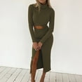 thumbnail image 5 of Baqcunre Women's Long Sleeve High Neck Solid Knitted Sweater High Waist Front Split Dress Set Cocktail Dress Womens Dresses Bodycon Dresses for Women Long Sleeve Dress for Women,Army Green,L, 5 of 6