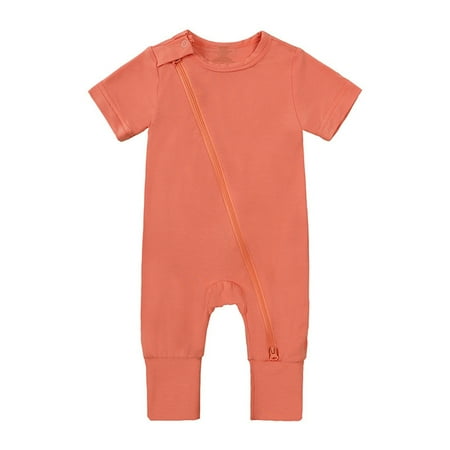 

LIhncine Baby Rompers Girl Baby Cotton Rompers Footless Pajamas Zipper Short Sleeve Sleeper Jumpsuit Toddler Girl Jumpsuit(Orange 3-6 Months)