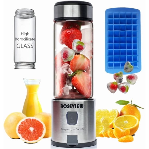 Smoothie blender USB rechargeable ROSEVIEW glass bottle jet blender mini cordless blast jar for shakes and smoothies blend mixer handheld mini juicer