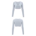 thumbnail image 6 of Inadays Long Sleeve Crop Tops for Women Sienna Twist Deep V Workout Crop T Shirt Top, Light Blue Gray, S, 6 of 8