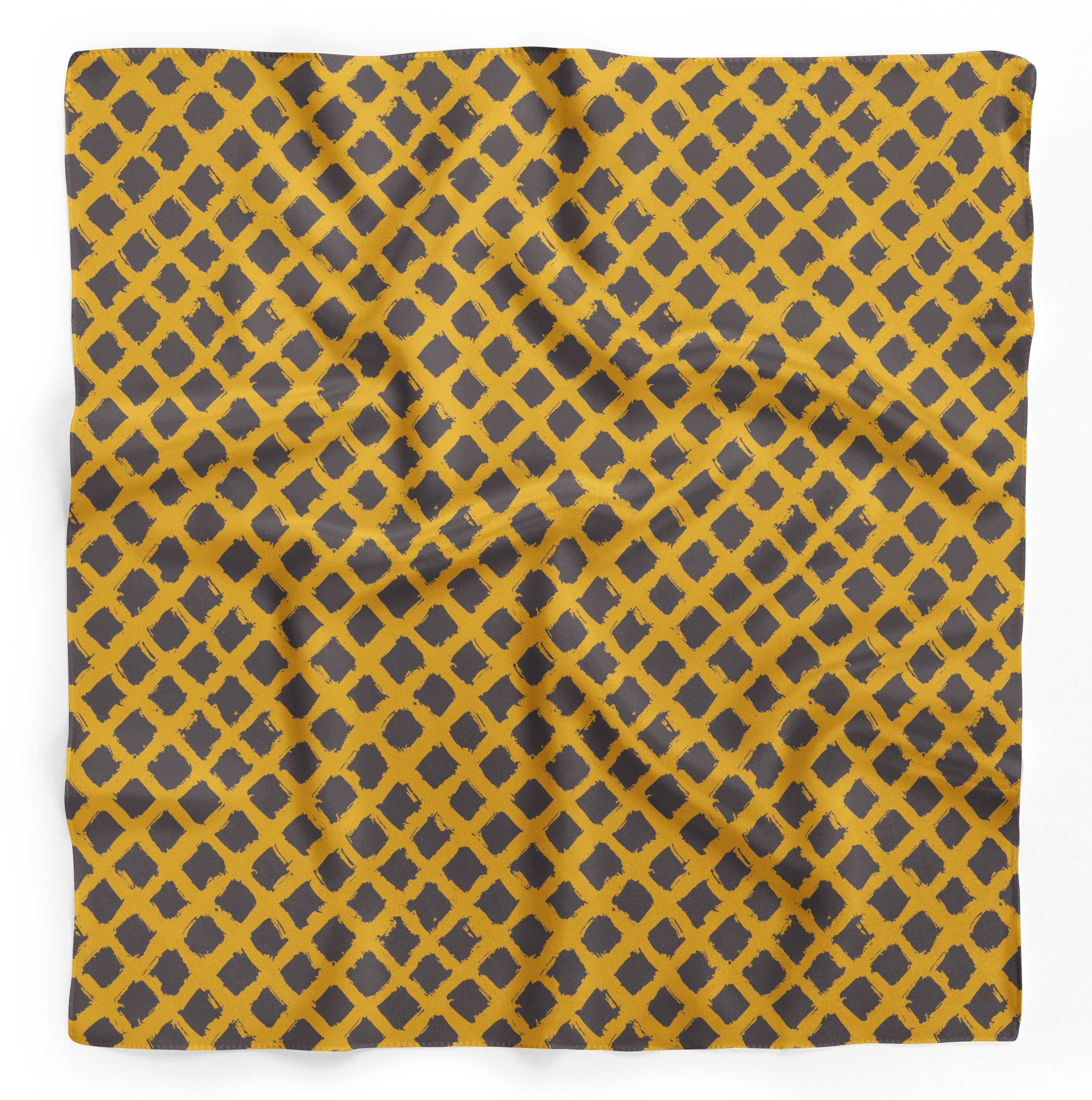 Silk Scarf Navy Blue Mustard Yellow 100% Pure Silk Ladies Geometric Triangles
