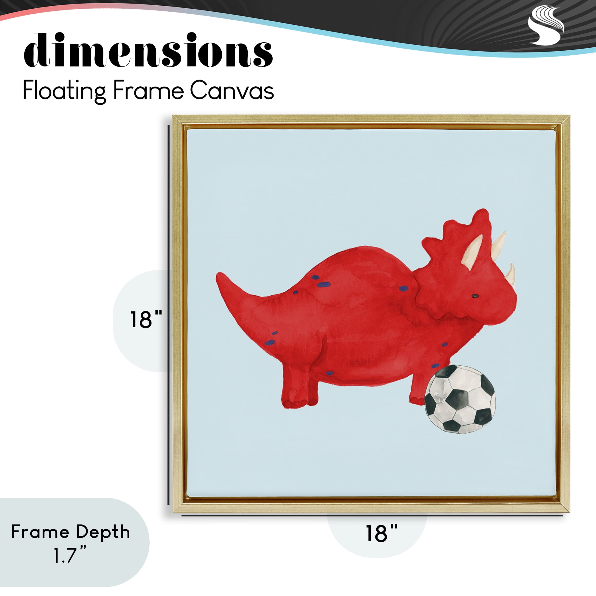 Stupell Industries Baby Dino with Ball Gold Framed Floater Canvas Wall Art, design by Lucille Price