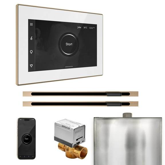 Mr Steam XButler Max Steam Shower Pkg w/iSteamX Control and Linear Steamhead in White Brushed Bronze