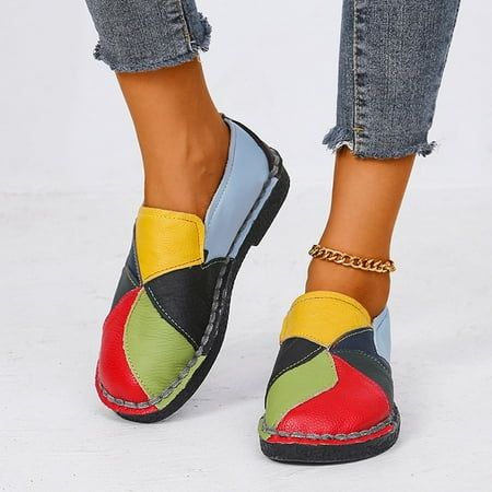 

Women Loafers Patches Stitching Flat Shoes Woman Summer Flats Soft Candy Colors Genuine Leather Moccasins Loafers