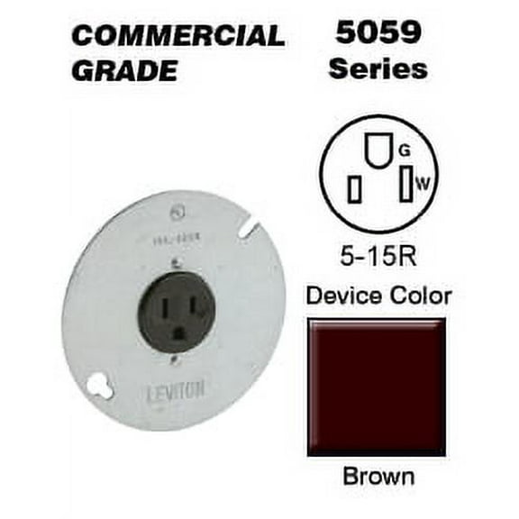 Leviton 5059 Single Receptacle 4 Inch Cover Mounted Commercial Grade 5-15R 15A 125V Side Wired - Brown