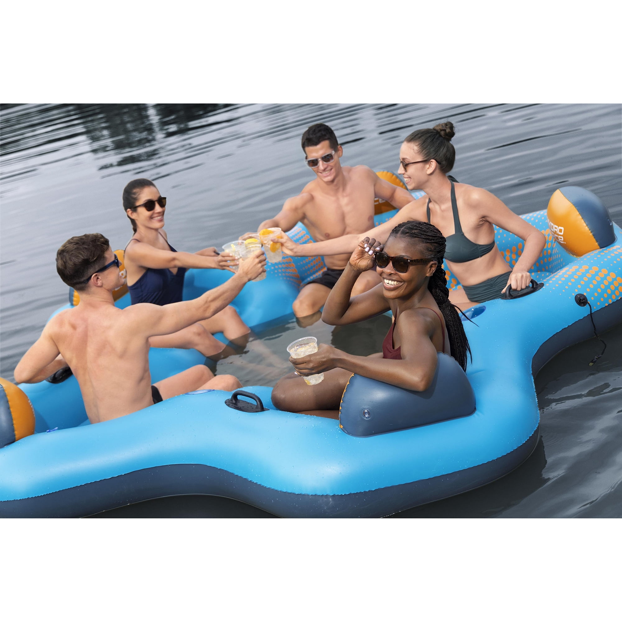 Hydro Force: Day Drifter Island - 5 Person Water Float, 9'10"x9'5", XL Open Center Lounger Tube, Cup Holders & Handles, Cooling Mesh Seats, 1102lb Cap