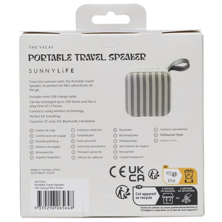 Sunnylife: Portable Travel Speaker - The Vacay Olive Stripe - Mini