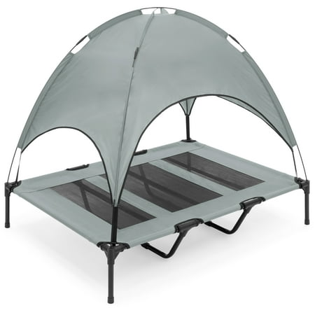 Best Choice Products Raised Mesh Cot Cooling Dog Bed, 48in, Gray, w/ Removable Canopy Shade Tent, Travel Bag, Breathable
