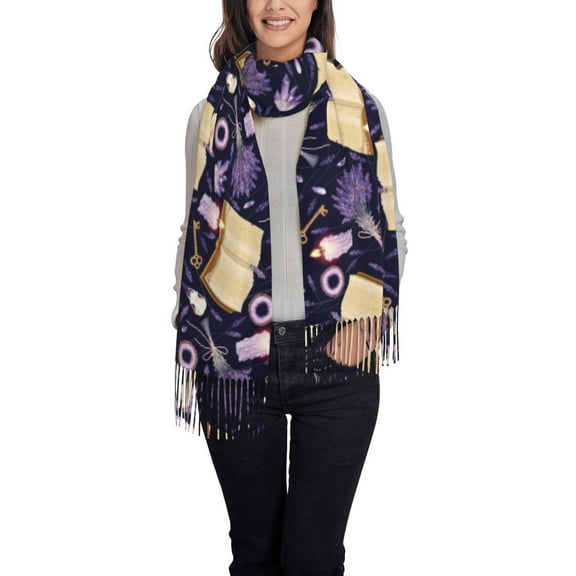 Rateoe Lavender Flowers Women's Traditional Scarf Wrap Tassel Shawl Fringes Neck Head Shawl Retro Scarf