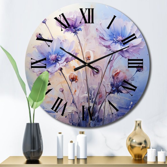 Designart "Purple Cornflowers love expression III" Floral Oversized Wall Clock