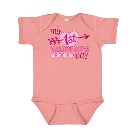 

Inktastic My First Valentine s Day with Pink Heart and Arrow Gift Baby Boy or Baby Girl Bodysuit