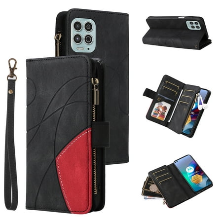 Motorola MOTO G100 Case , Wallet Cover Zipper Poket Nine Card Slot PU Leather Magnetic Clasp Kickstand Compatible with Motorola MOTO G100 Case - Black