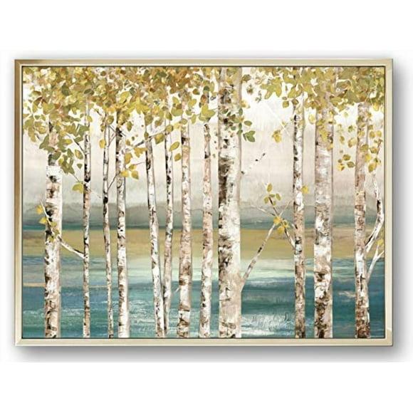 TEXTURE OF DREAMS Gold Framed Canvas Wall Art Picture, Nordic Style Yellow Aspen Grove brich Trees Forest for Living Room Bedroom Home Interior Decor (24"x36", Forest Birches)