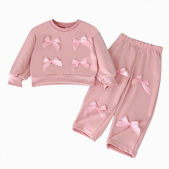 boobe Toddler Girl Clothes Long Sleeve Bowknot Outfits Wide Leg Pants Two Piece Fall Clothing Set For Girls 3-4 Years