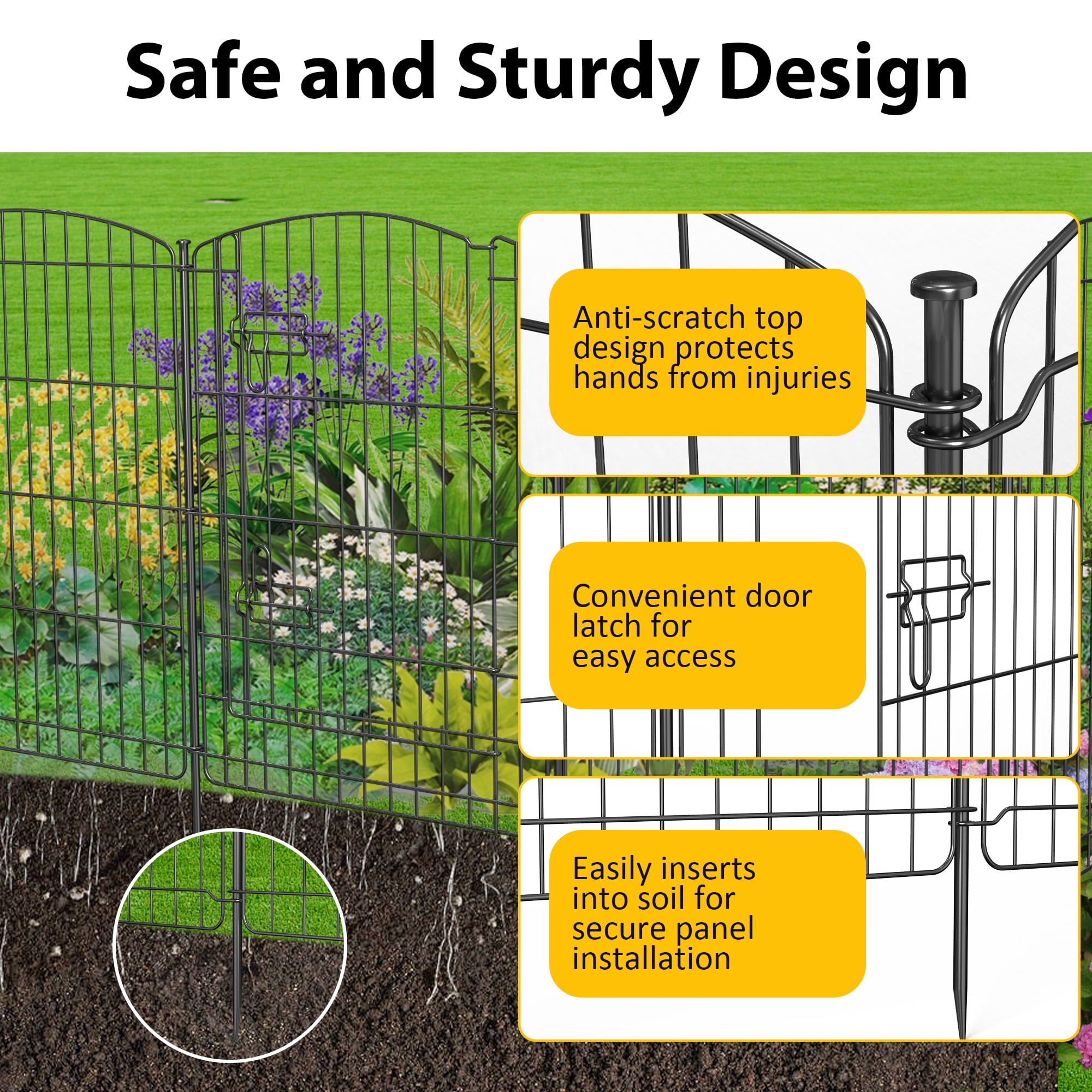 Anyask 30" Tall 16 Panel Dog Playpen with One Door, Portable Customizable Foldable Indoor Outdoor Metal Exercise Pen Fence Panels for Pets, Rust-Resistant, Tool-Free,Black