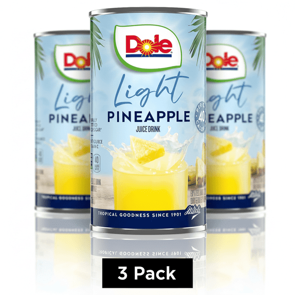 Dole Light Pineapple Juice Drink, 6 fl oz Cans (3-Pack Combo)– 60% Less Sugar & Excellent Source of Vitamin C