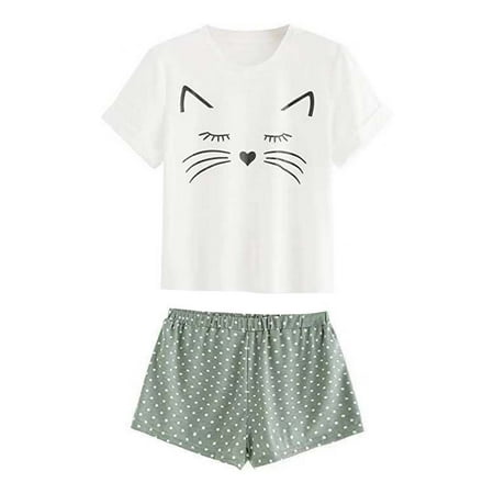 

Women s Casual Sleepwear Nightwear Set Pajamas Shorts Top Sleeve Short Cartoon