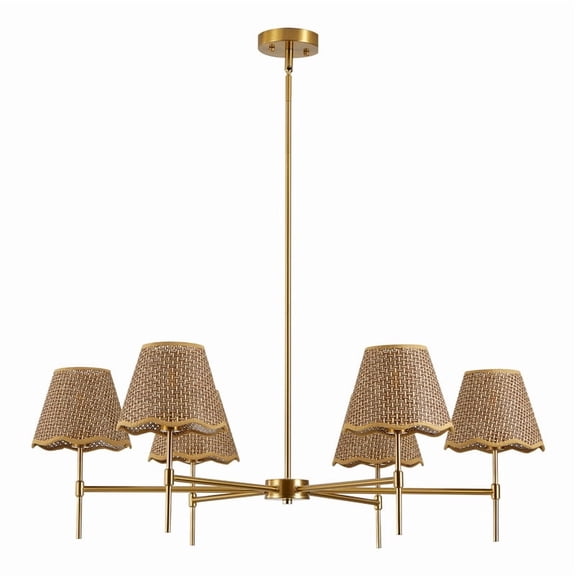 TICOZE 37.4 Inch Large Boho Rattan Chandelier Lights, 6 Light Rustic Industrial Pendant Light for Kitchen Island Dining Living Room, Handwoven Wagon Wheel Pendant Lighting Fixtures