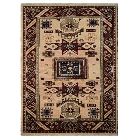 Rugsotic Carpets Hand Knotted Afghan Woolen with Silk 9' x 12' Kazak Area Rug Cream Burgundy AF0102-Color:Cream Burgundy,Material:Wool And Silk,Shape:Rectangle,Size:9' x 12'