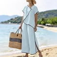 thumbnail image 5 of Two Piece Pant Set For Women Button Slit Hem Business Casual Daywear Summer Casual Pull On Travel Wear Relaxed Fit Straight Leg Wide Leg High Rise, 5 of 6