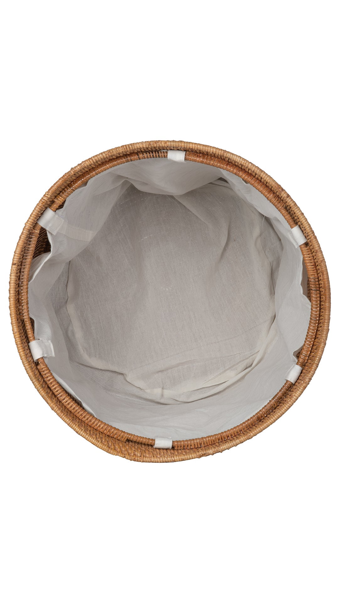 Kouboo Loma Round Rattan Hamper And Laundry Basket With Removable Liner, Handmade Wicker Laundry Basket With Lid, Honey Brown