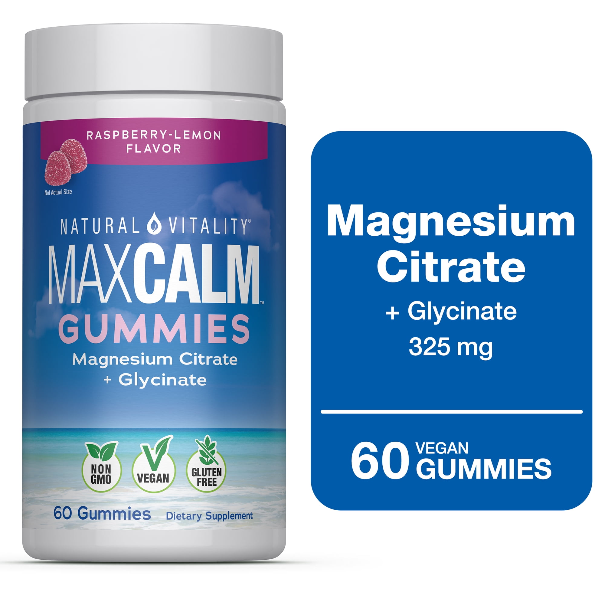 Natural Vitality Calm Magnesium Gummies, Raspberry-Lemon Flavor, 60 Count