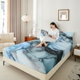 thumbnail image 4 of Feelyou Watercolor Marble Women Queen Sheet Sets, Luxury Fashion Marbling Blue Flat Sheet, Chic Abstract Ombre Queen Fitted Sheet, Lightweight Room Decor, 4-Piece, 4 of 7