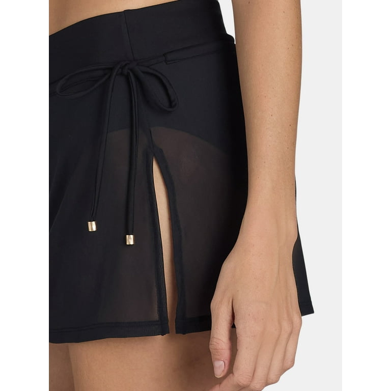 ビキニ REVE REVE SLIT CONTRAST SKIRT BK Time & Tru Women's Mesh Overlay Swim Skirt with Built-in