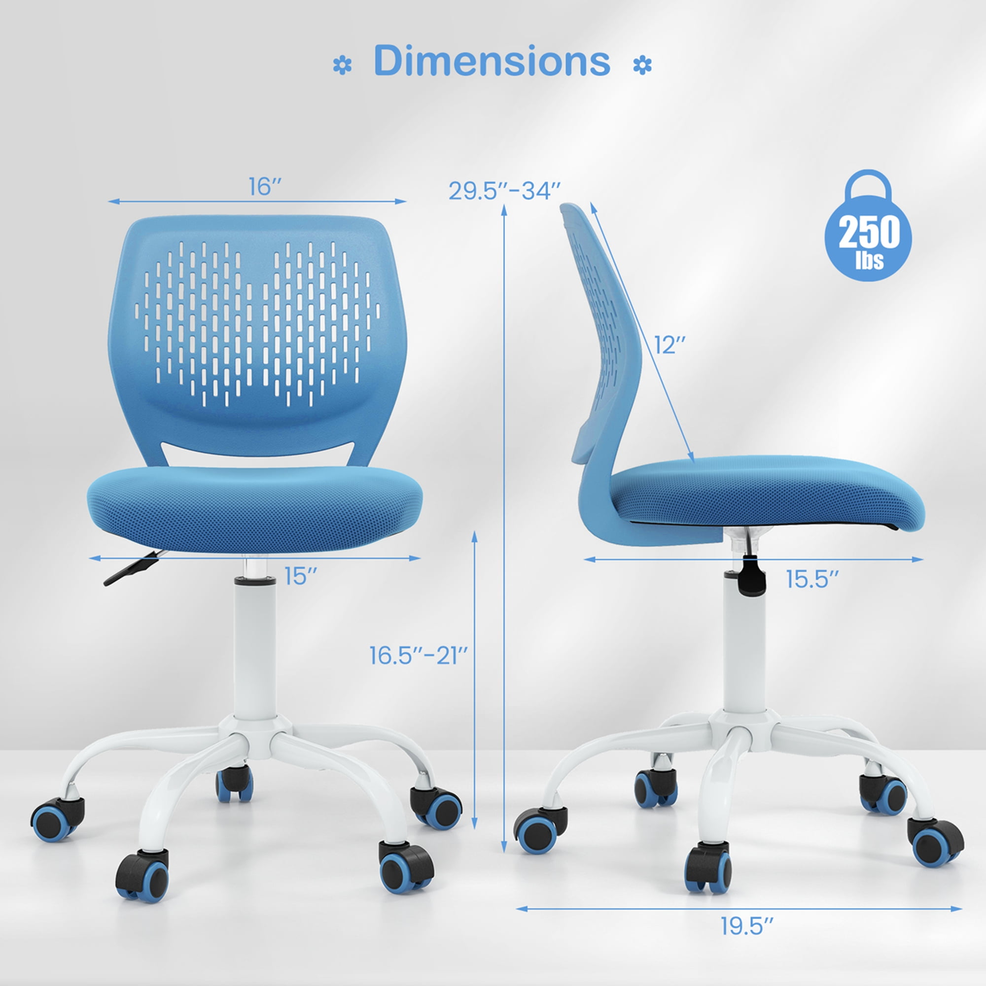 Costway Kids Desk Chair Ergonomic Swivel Children Mesh Study Height Adjustable Blue