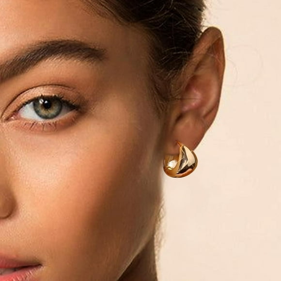 Small Gold Silver Hoop Earrings for Women, 14K Gold plated Chunky Cartilage Wide Thick Lightweight Mini Hoops Earring