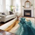 thumbnail image 2 of 5'x8' Area Rugs, Teal Brown Indoor Outdoor Area Rug for Living Room Bedroom, Retro Modern Abstract Art Washable Bathroom Rugs Kitchen Floor Carpet Mats Home Decor Aesthetic, 2 of 8