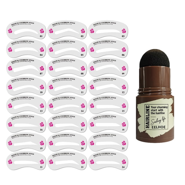 Sello para cejas EELHOE + 24 tarjetas para cejas, kit portátil para dar forma a las cejas, rellenar con pincel y color natural.