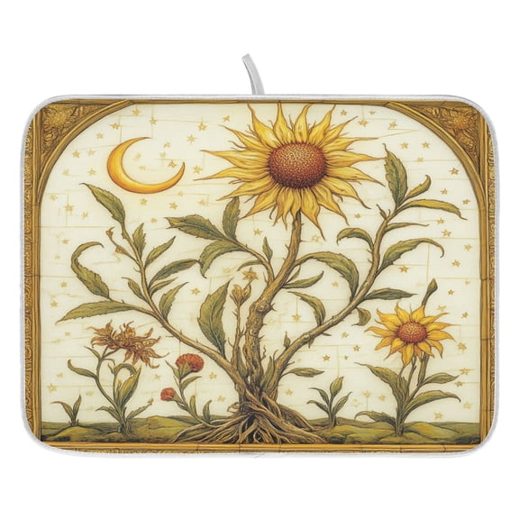 Sunflower Dish Drying Mat for Kitchen, Quick Drying Absorbent Soft Durable 16" x 18"
