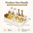 thumbnail image 2 of ABPETE Large Capacity Makeup Organizer,12 Slots Makeup Brush Holder,Makeup Storage with Handle,Vintage Striped Cosmetic Organizer for Bathroom Countertops,Desk Storage Container(Cream), 2 of 7