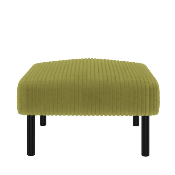 Xukmct Upholstered Seat Ottoman with Wood Legs, Corduroy Fabric Square Footstool for Living Room, Office, Bedroom, Olive Green
