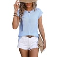 thumbnail image 3 of Blusa Informal de Corta con Cuello Redondo y Aguja Gruesa para Mujer, Color Azul , Talla L, 3 of 6