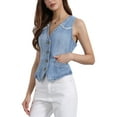thumbnail image 4 of INSPIRE CHIC Women's Denim Vests Sleeveless Washed Distressed Casual Jean Jackets XS Light Blue, 4 of 6