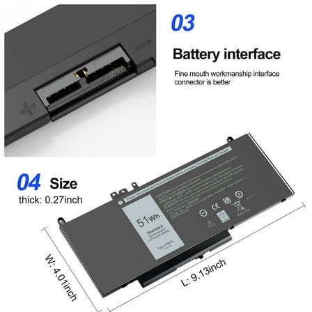 1X Battery for Dell Latitude E5450 E5550 E5250 Notebook Laptop 15.6" G5M10 51Wh