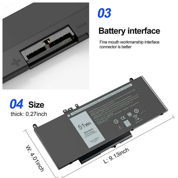 1X Battery for Dell Latitude E5450 E5550 E5250 Notebook Laptop 15.6" G5M10 51Wh