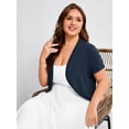 thumbnail image 7 of SHOWMALL Women's Plus Short Sleeve Bolero Shrug for Dresses Cropped Cardigan Open Front Summer Shoulder Cover Up Navy Blue 5X, 7 of 7