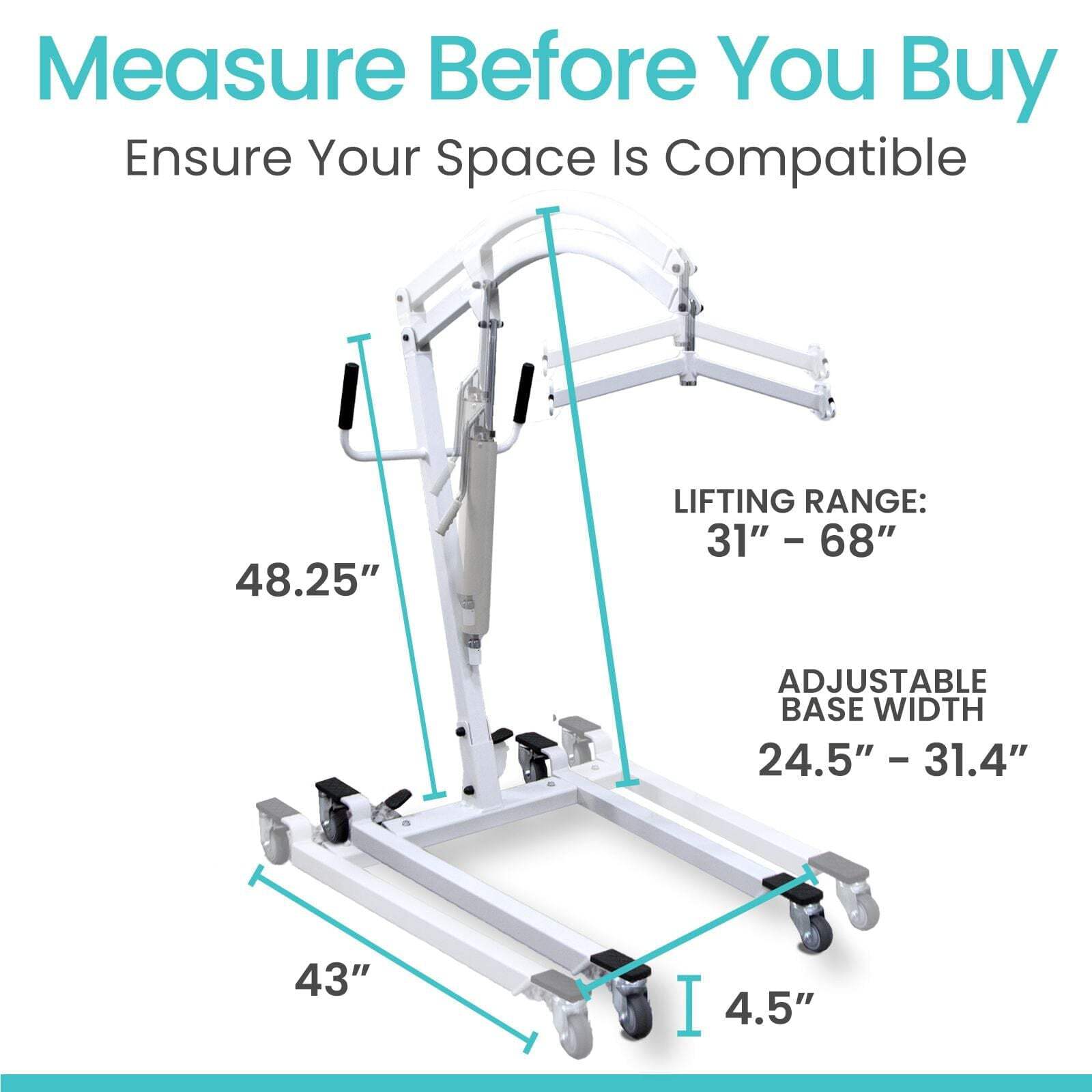 Vive Hydraulic Patient Lift, 400 lb Capacity – Manual Medical Transfer Aid for Home & Clinical Use
