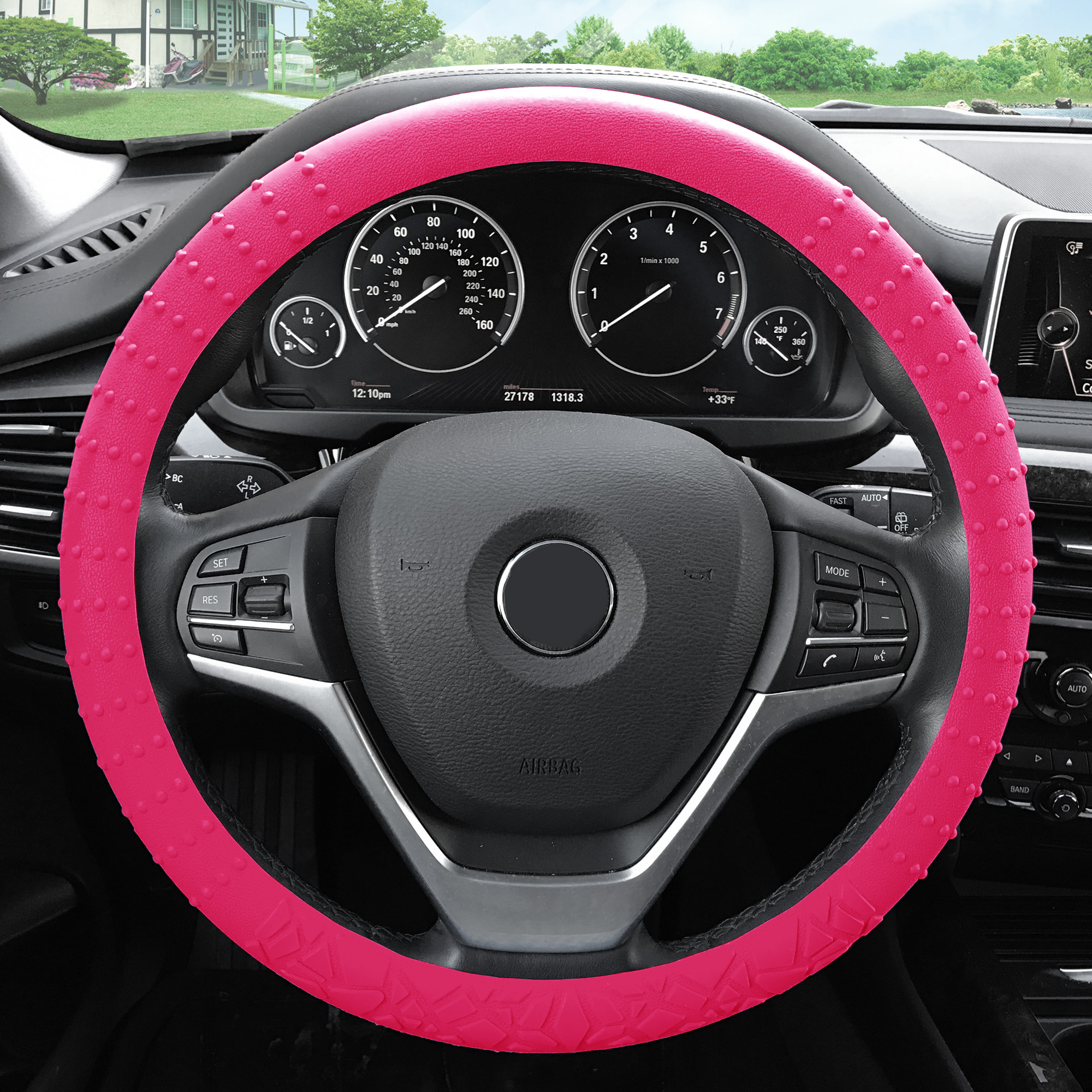 FH Group Silicone Steering Wheel Magenta Cover and Phone holder 1 lb. with Air Freshener - image 2 of 4