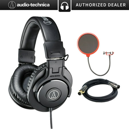 Vision Audio Bundle - Audio-Technica ATH-M30x Professional Headphones Bundle Includes, Pop Filter Microphone Wind Screen & XLR Male to XLR Female 16AWG Cable, Gold Plated, 10'