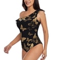 thumbnail image 3 of Picia Modern Golden Butterfly Pattern Women's One Piece Swimsuits,One Shoulder Swimwear Asymmetric ,Ruffle Monokinis Bathing Suits,High Waisted Flattering Bathing Suits-XX-Large, 3 of 8
