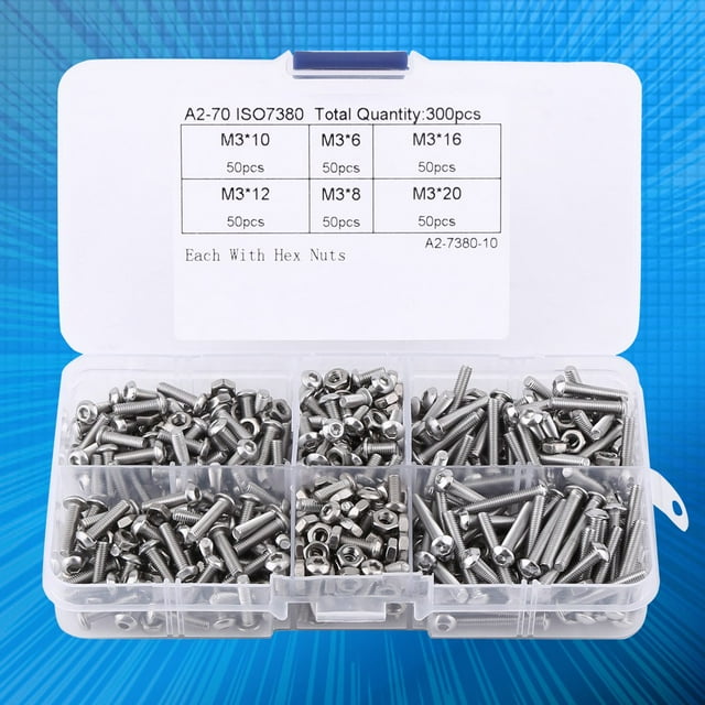 And Nuts Kit, 300pcs M3 Stainless Steel Button Head Hex Socket Nut & Assortment Fastener Repair Tool Accessory With Plastic Box For Household And Office Appliances