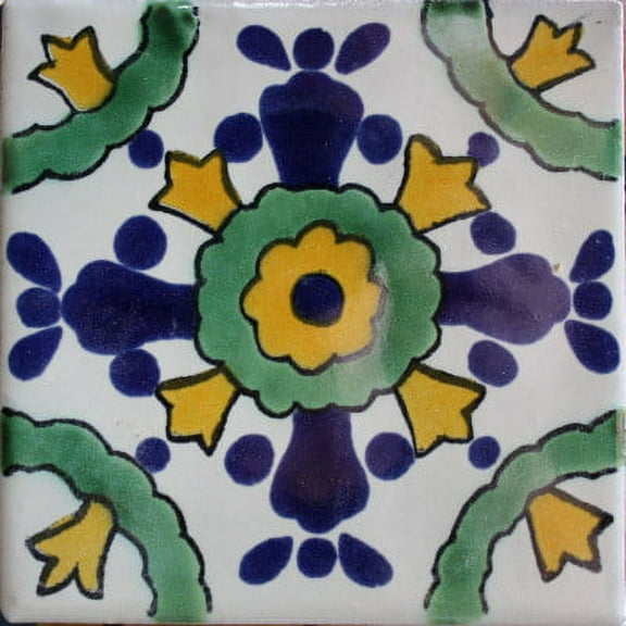 4.2x4.2 Barcelona Talavera Mexican Tile, Set of 9 pcs
