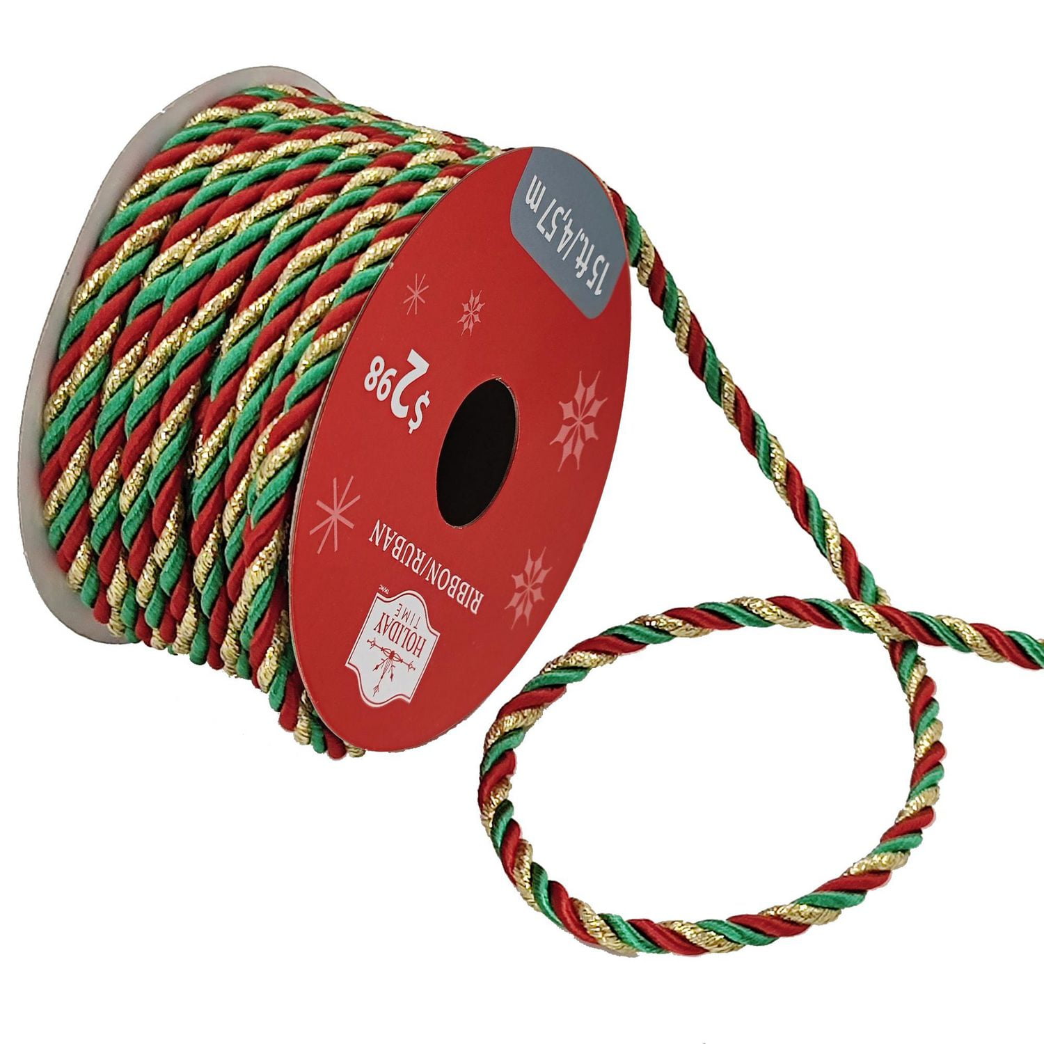 Décoration de vacances rouge, vert, or torsadé corde, polyester, taille 5, idéal pour la décoration, artisanat